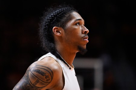 Zakai Zeigler #5 of the Tennessee Volunteers looks on during warm-ups before the game against the LSU Tigers