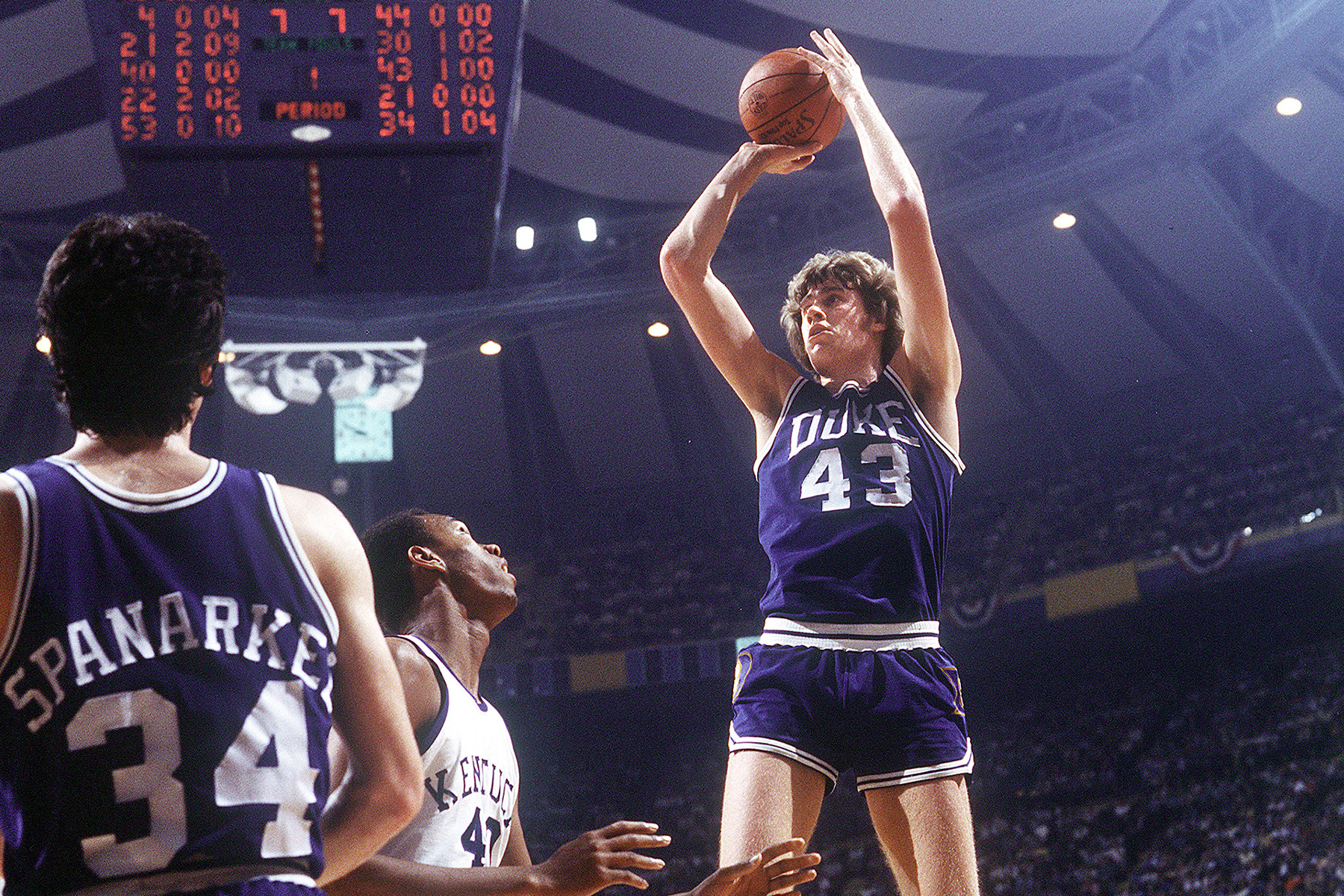 Duke center Mike Gminski rises for a jump shot.